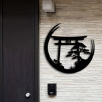 décoration murale plaque noire torii japonais arbres minimalistes art traditionnel maison entrée chambre