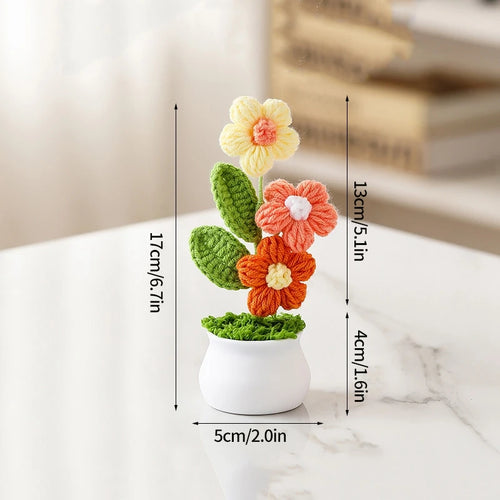 fleurs artificielles tricotées crochet pot décoratif coton artisanat fleurs colorées décoration intérieur cadeau