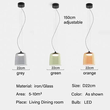 suspension lumineuse moderne verre orange transparent texture translucide inclusion câble ampoule salon chambre