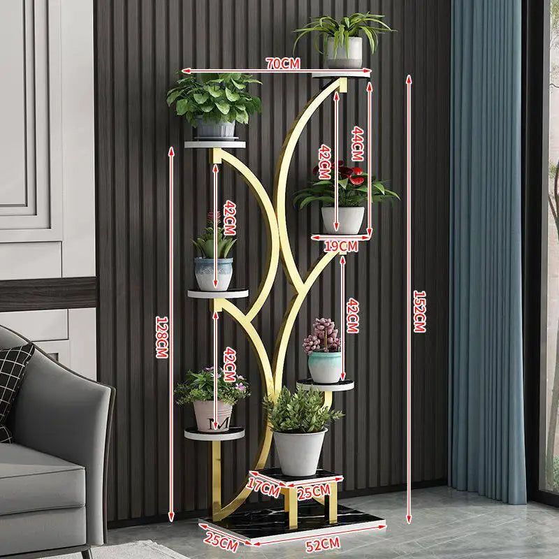meuble plantes moderne minimaliste noir doré blanc structure arborescente plateaux simples