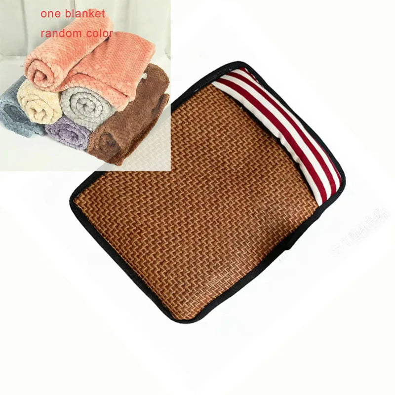 tapis rayé lin refroidissant chiens moderne confortable marron clair noir blanc rouge