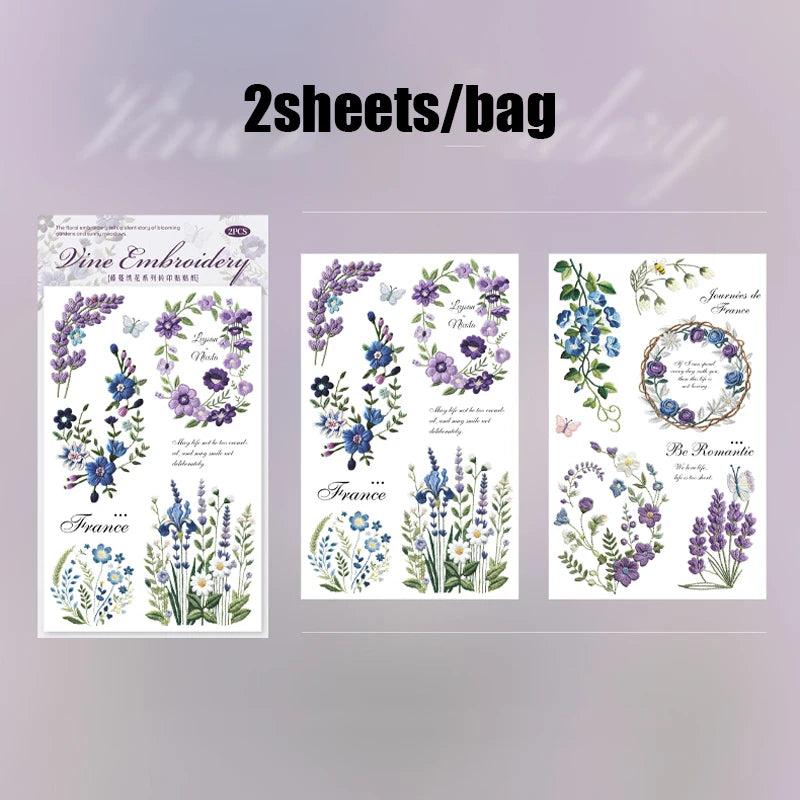 autocollants decoratifs fleurs feuilles papillons abeilles multicolores brodees scrapbooking journal decoration craft
