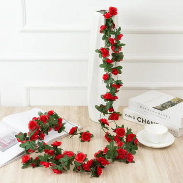 guirlande fleurs artificielles roses feuilles vertes décoration mariage fête anniversaire maison jardin extérieur romantique