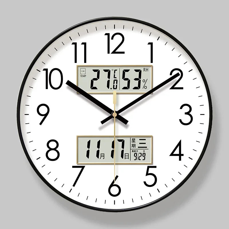 horloge murale moderne quartz affichage digital date température aiguille minimaliste chambre salon