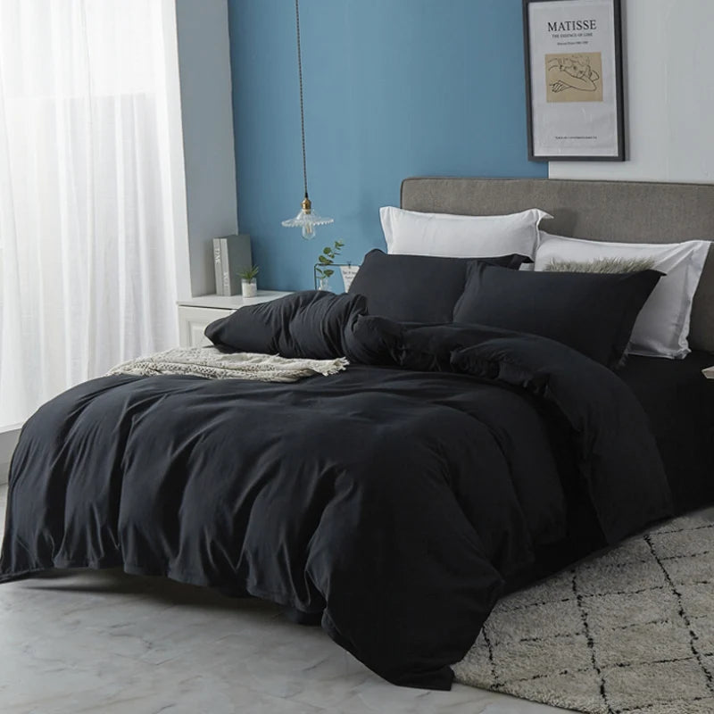 ensemble literie polyester uni noir gris moderne taie oreiller housse couette qualité