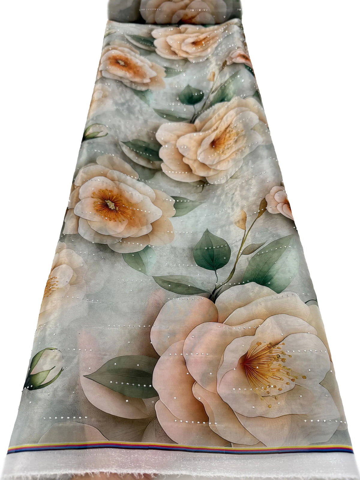 tissu tulle imprimé floral rose vert beige brodé occasion mariage simple