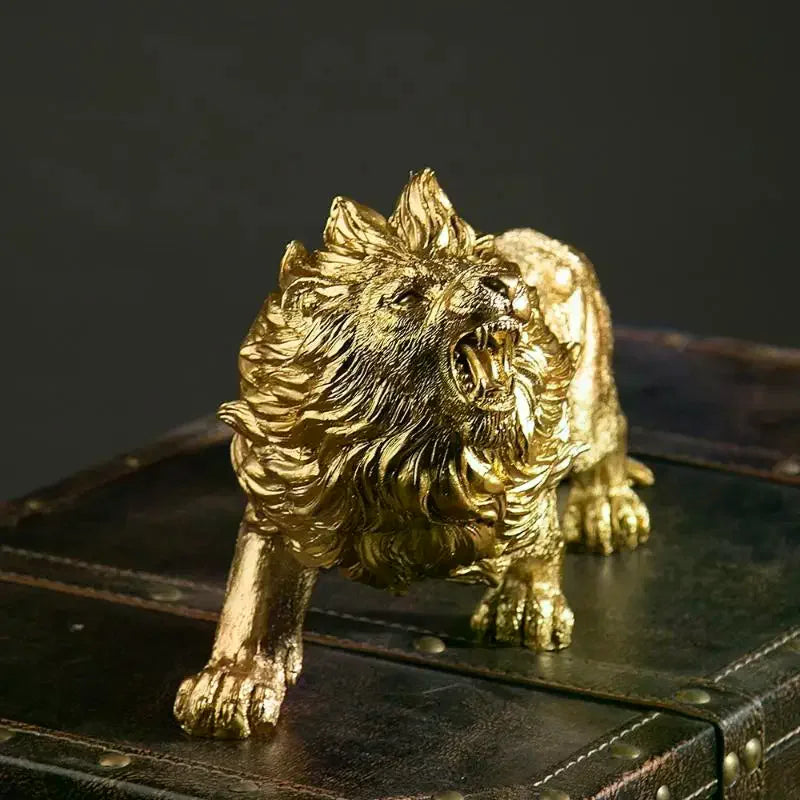 statue lion dorée résine décorative maison chambre salon réaliste détaillée pelage épais ornement sculptural