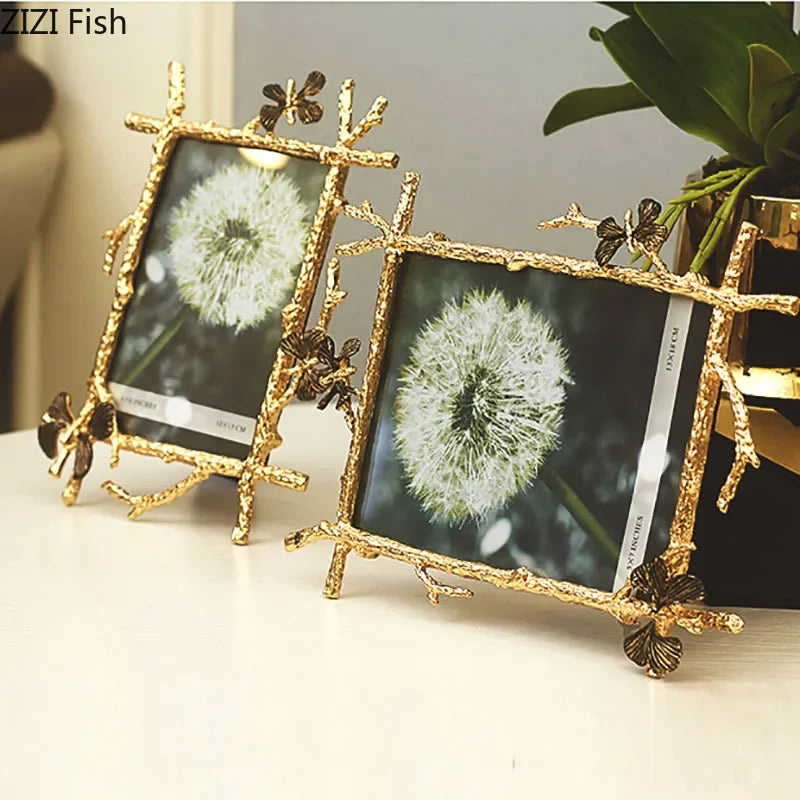 Cadre photo doré papillons branches naturel adhésif décoration maison vintage rectangle 25cm 18.5cm