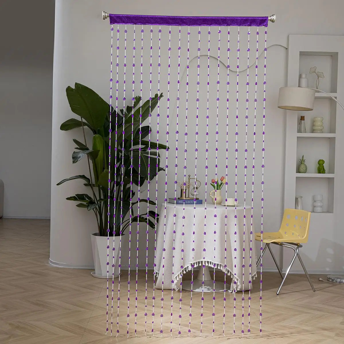 rideau violet blanc boho chic opacité texturé crochets métalliques 100cmx200cm