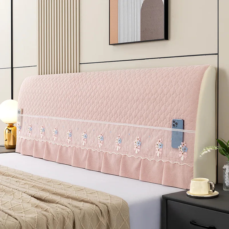 protège tête lit rose clair broderie florale moderne doux adhésif beige bleu clair