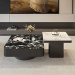 table basse carrée salon minimaliste marbre noir blanc tiroir métal solide