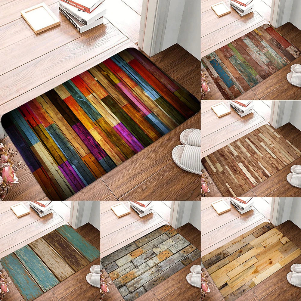 tapis sol moderne multicolore texture bois vieilli antidérapant résistant rides polyester salon extérieur