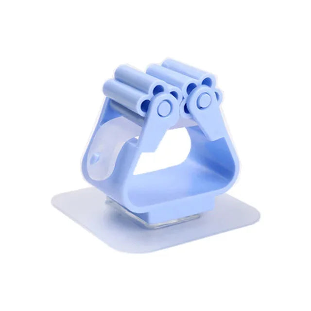 clips fixation adhésifs modernes balais ustensiles cuisine bleu gris blanc pratiques