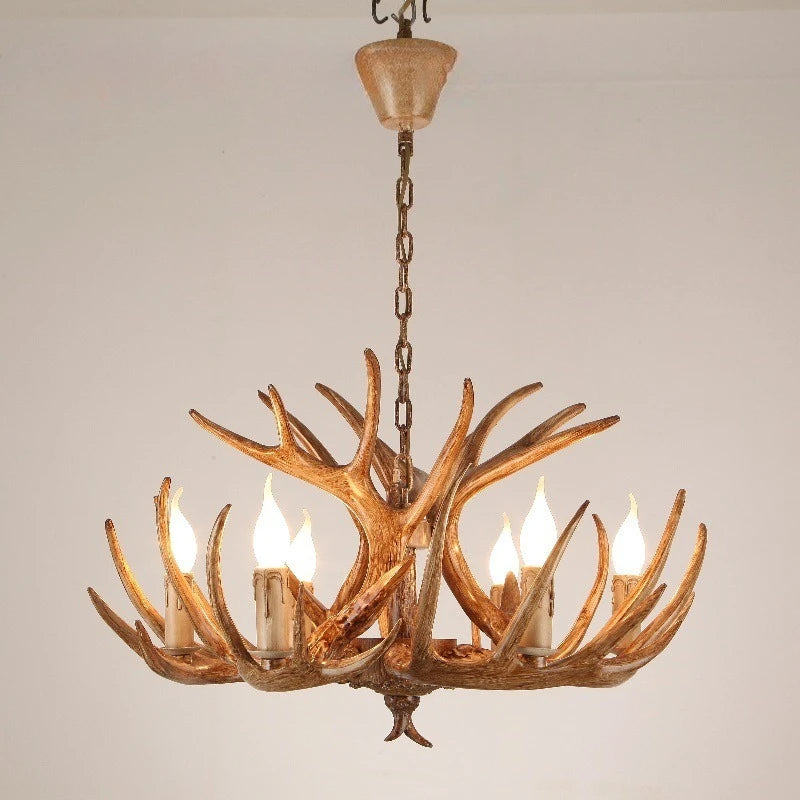 lustre rustique antlers marron clair salon chaîne ajustable sans ombre led naturel bois antlers