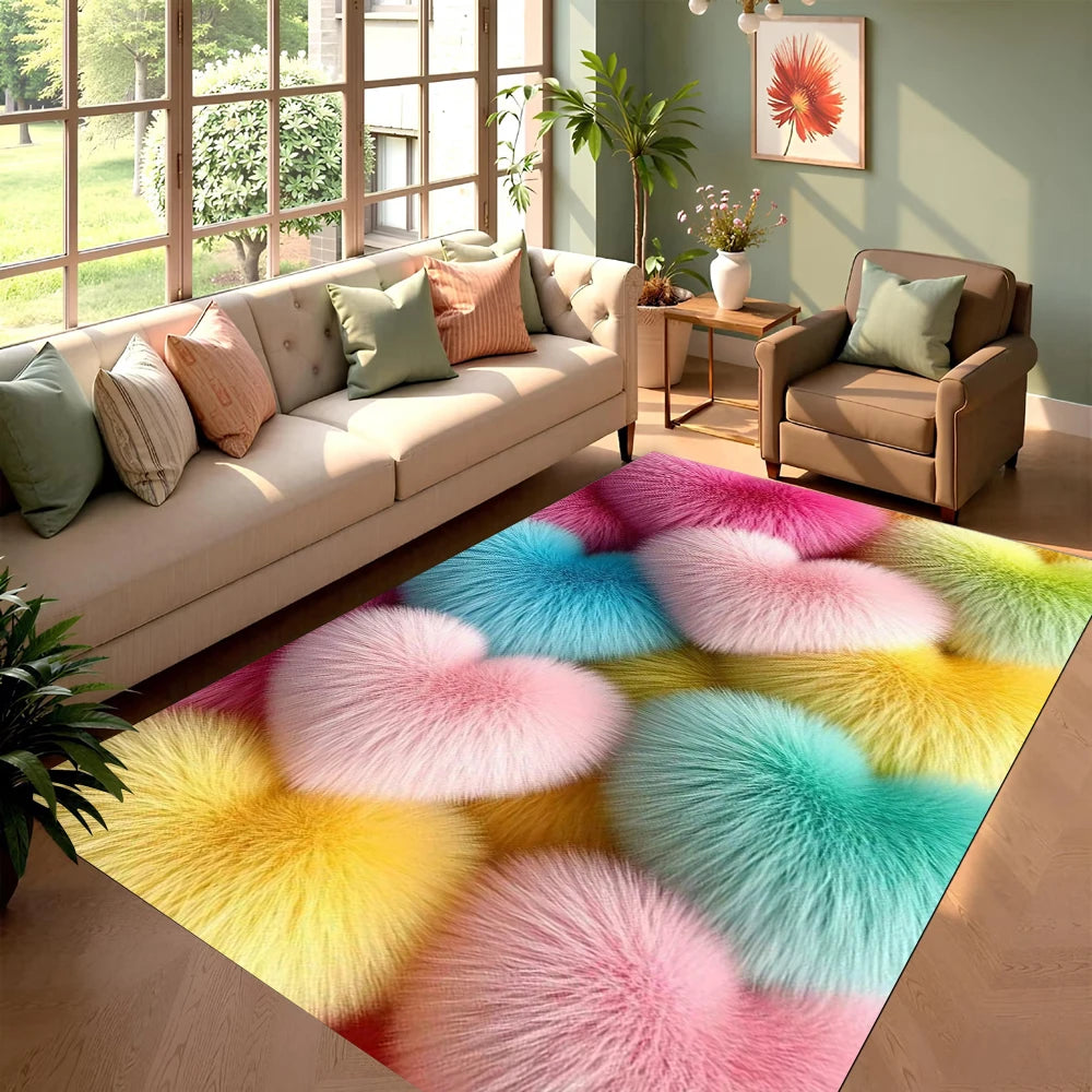 tapis moderne multicolore peluche coeurs salon chambre extérieur 120x160cm polyester