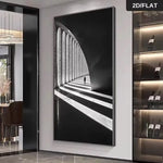 décoration murale moderne architecture intérieure noir blanc toile tunnel perspective ombres lumières minimaliste
