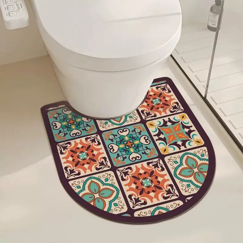 tapis toilette moderne gris beige noir motifs géométriques anti dérapant rapide absorbant