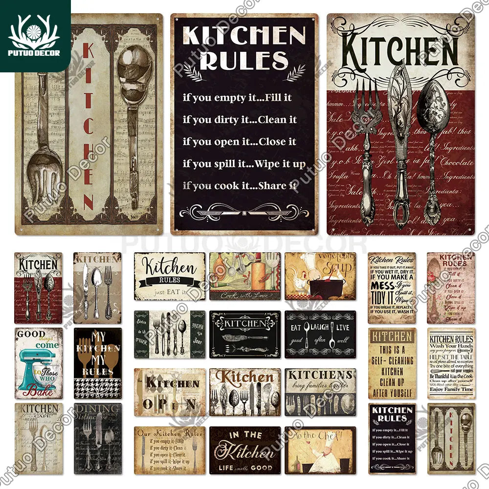 Panneau mural métal vintage cuisine jaune
