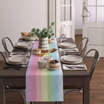 table cheminement lin rayé arc ciel moderne rose jaune verte bleue violette