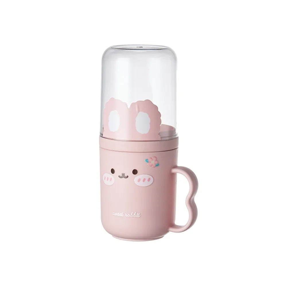 tasse dents dessin animé rose blanche oreilles lapin réutilisable moderne enfantine poignée transparente