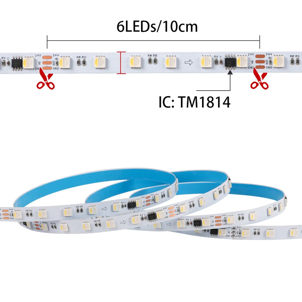 ruban led flexible rgbw 24v 60led/m adhésif double face modernes points lumineux vert bleu