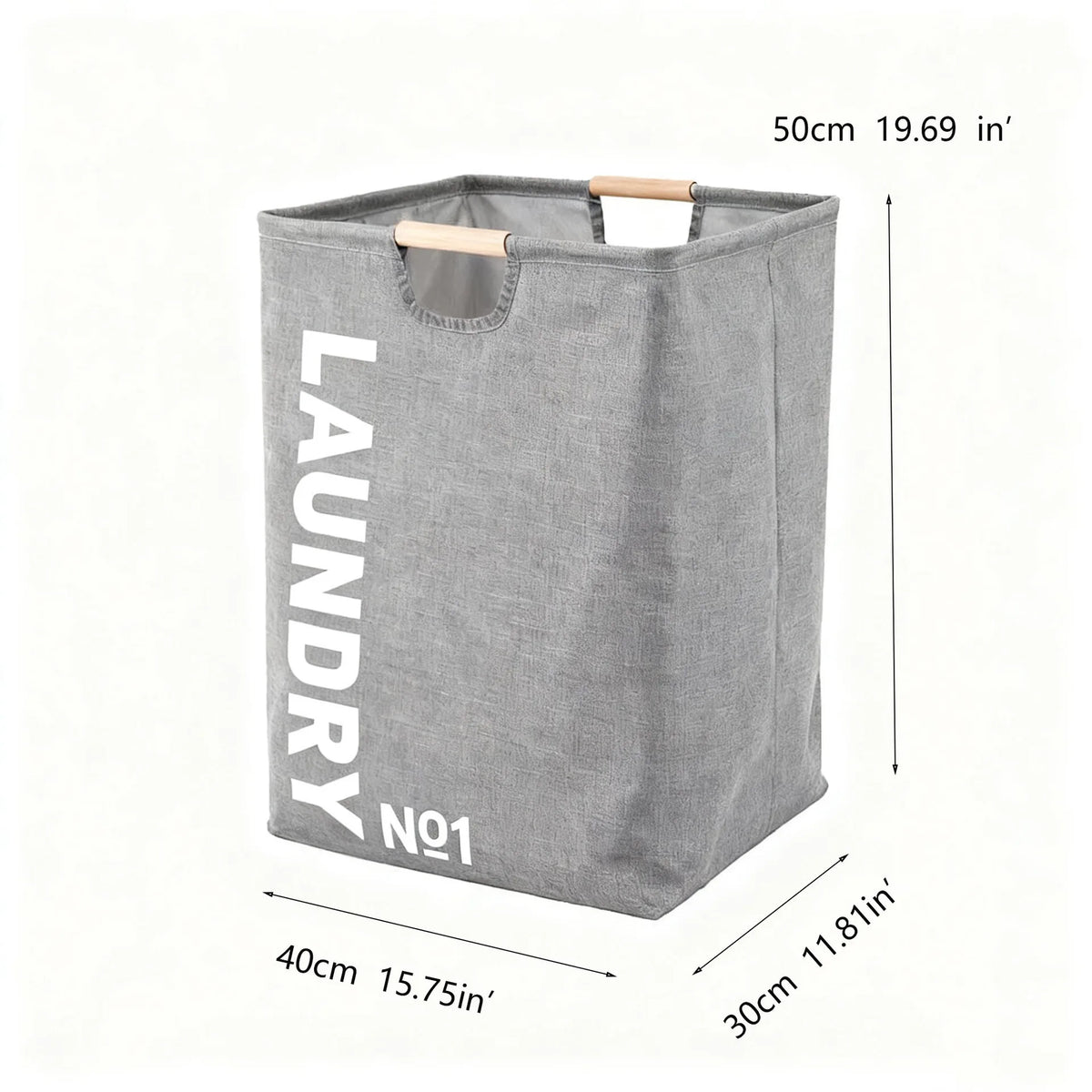 panier linge noir blanc gris toile imprimée LAUNDRY No1 moderne poignées bois capacité grande