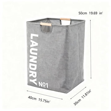 panier linge noir blanc gris toile imprimée LAUNDRY No1 moderne poignées bois capacité grande
