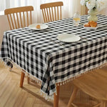 nappe table carreaux géométriques beige blanc noir tassellets classique rustique polyester imperméableextérieurintérieur