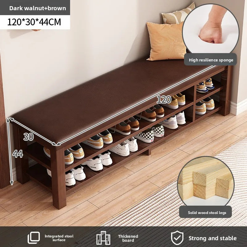tabouret rangement chaussures bois naturel moderne minimaliste coussin rembourré étagère entrée multifonction adultes seniors