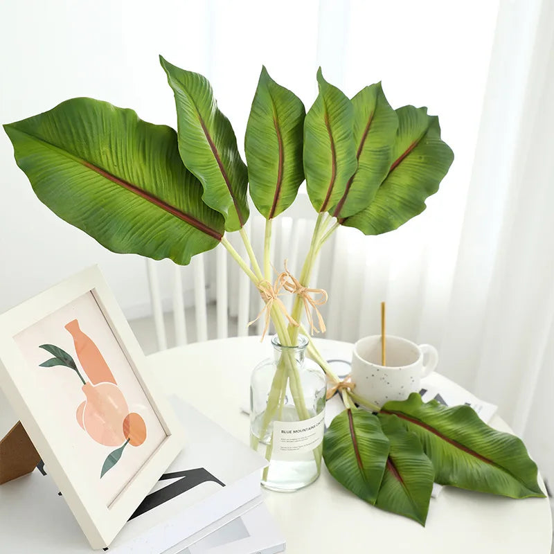 plantes artificielles feuilles larges pointues moderne vase ruban vert extérieur décoration exposition