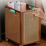 panier tressé moderne roulettes rangement marron foncé utilisation multiple bois chambre coucher salle bain