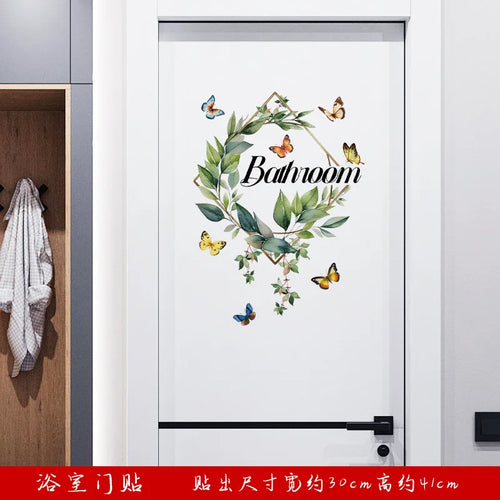 autocollant mural vert feuilles papillons naturel chambre texte bathroom adhésif décoration