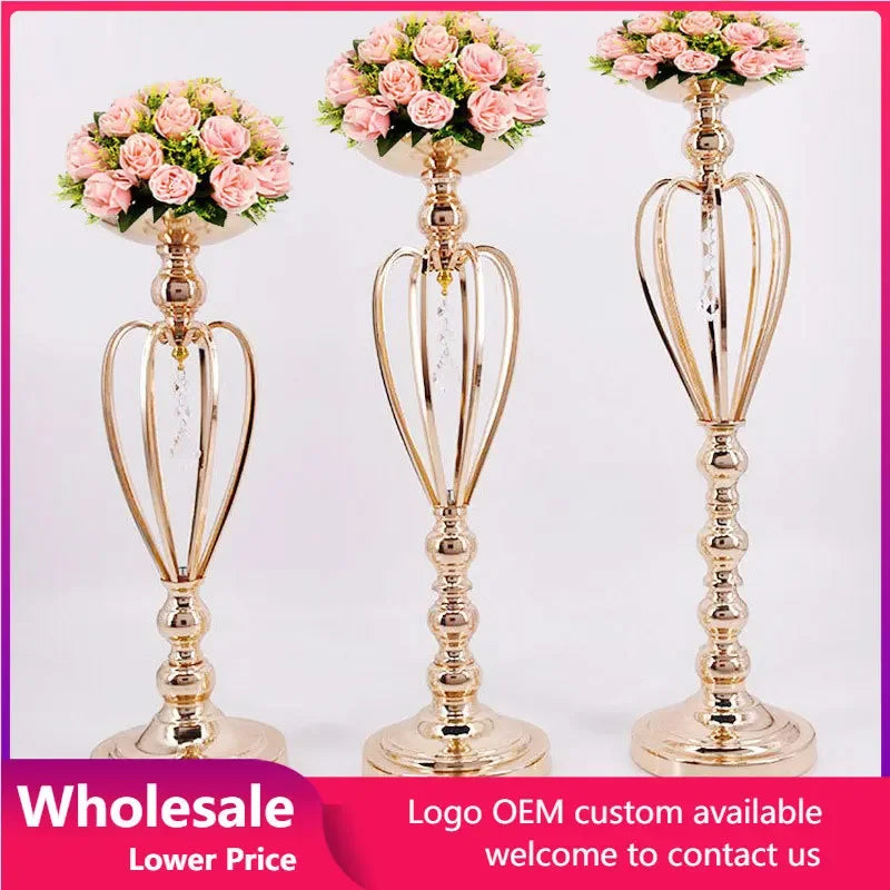 décoration mariage or élégante vase pied support fleur métal festive table