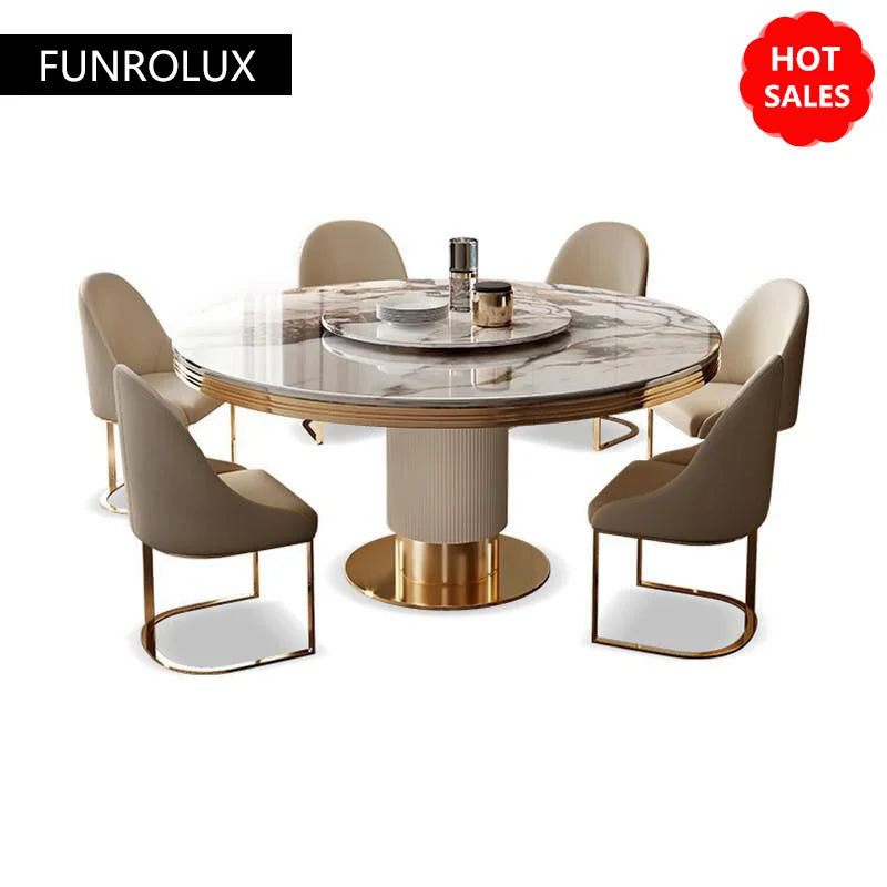 table manger ronde marbre moderne blanc gris noir pied central doré assise chaise minimaliste