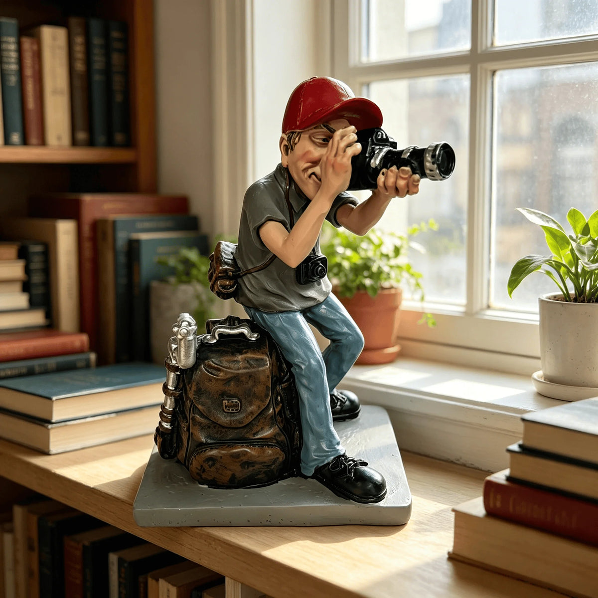 figurine photographe résine sac dos appareil photo décoration maison humouristique unique