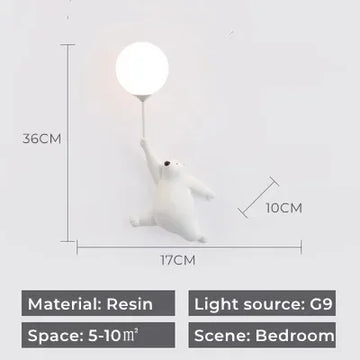 lampe murale moderne ours blanc bleu rose animalier led chambre coucher chevet decoration murale