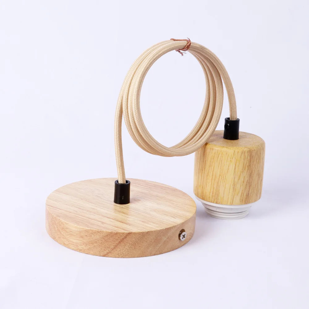 lampe suspendue moderne bois naturel métal clips câble socle e27 sans ampoule minimaliste