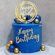 décoration gâteau anniversaire topper happy birthday boules or bleu moderne festive