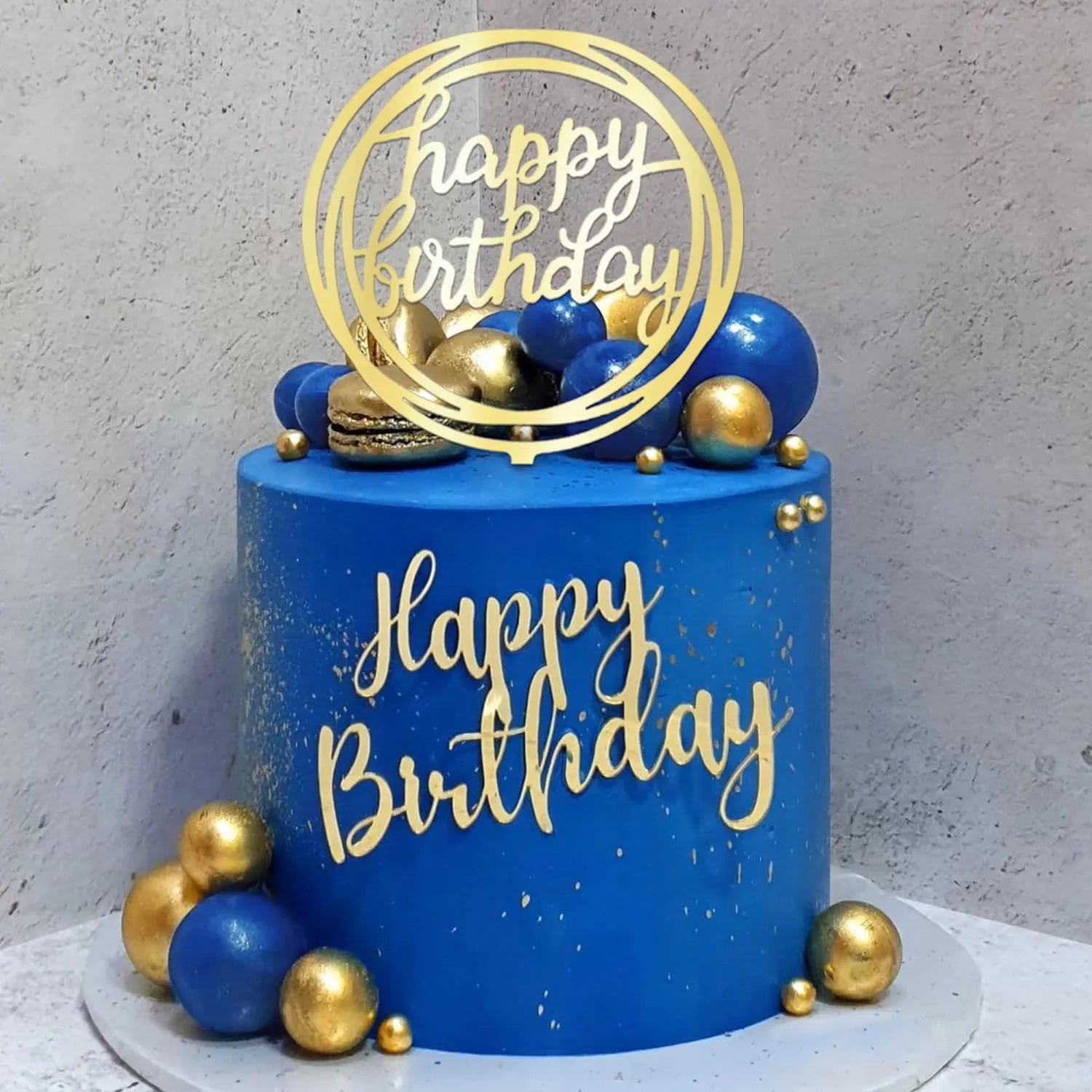Set décoration gâteau anniversaire bleu et or