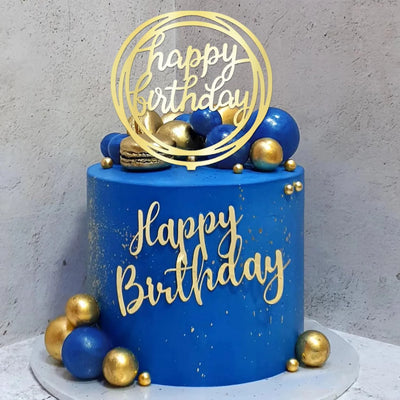 Set décoration gâteau anniversaire bleu et or