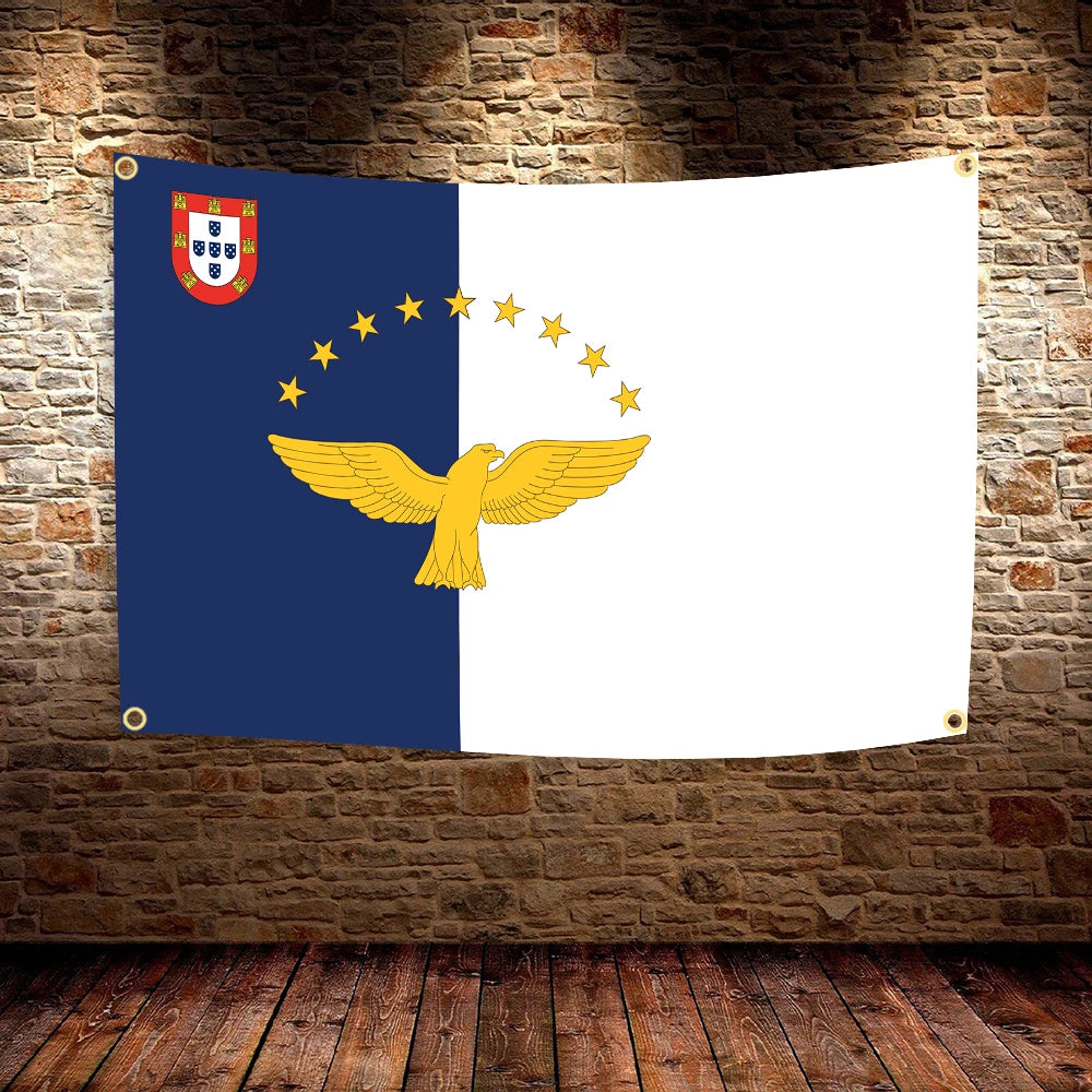 drapeau azores portugal bleu marine blanc doré eagle étoiles blason super tex polyester décoration