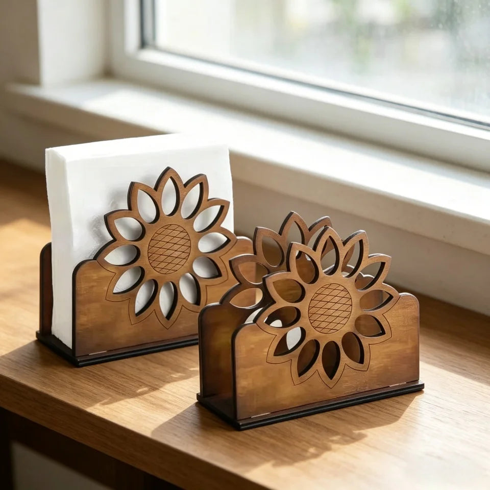 porte serviettes bois fleur tournesol vintage adhésif marron clair salle manger cuisine décoration comptoir