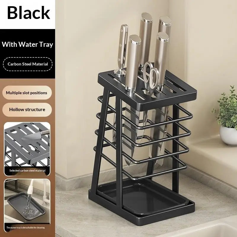 porte couteaux contemporain gris métallisé couteaux ciseaux plateau détachable minimalisterangement efficace ustensiles cuisine