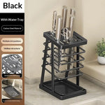 porte couteaux contemporain gris métallisé couteaux ciseaux plateau détachable minimalisterangement efficace ustensiles cuisine