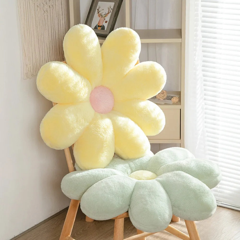 coussin fleur pelucheux doux moderne jaune vert rose bleu pastel tissu respirant imperméable antidérapant