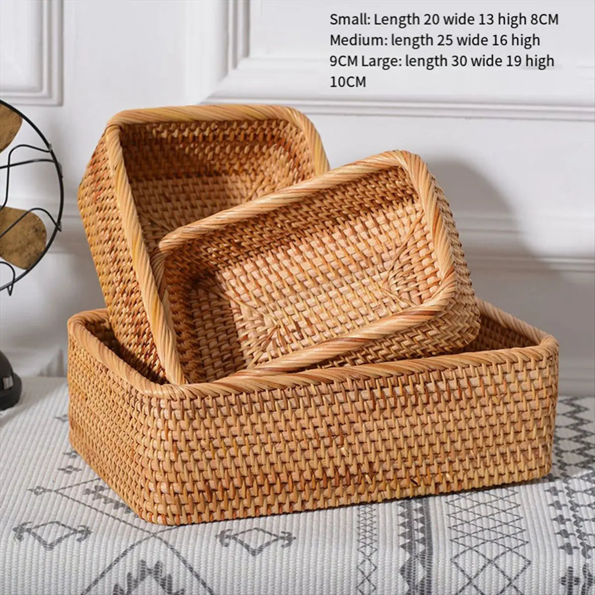 panier tressé main marron clair rustique rangement fruits thé cosmétiques kitchenware maison
