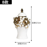 vase decoratif fleurs relief hermetique couvercle blanc or table maison
