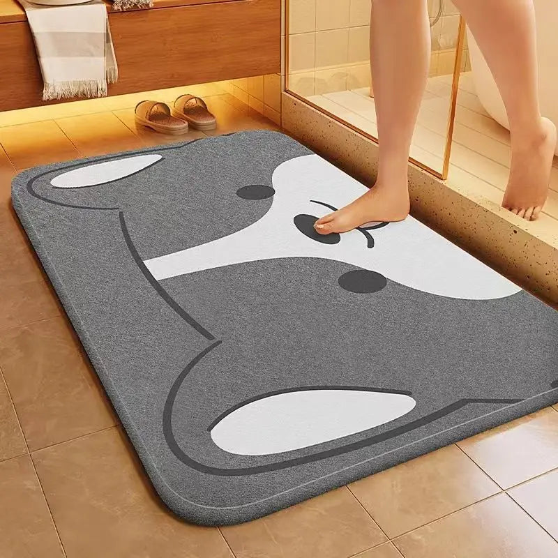 tapis bain antidérapant rapide absorbant eau visage animé gris moderneintérieur decoration