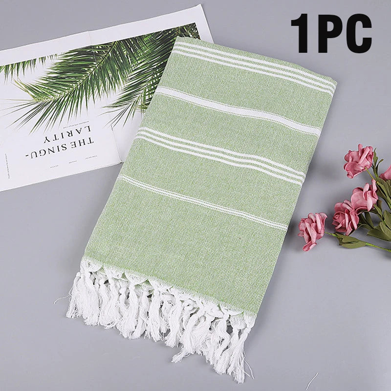 serviette plage rayée rose clair coton absorbant rapide sèche moderne minimaliste tassel