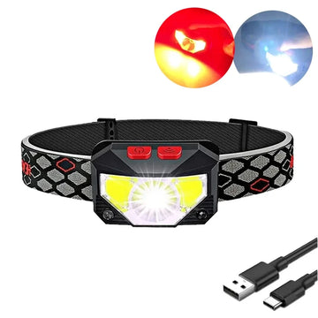 lampe frontale led rechargeable sensor mouvement clip portable travail camping pêche leds noir blanc